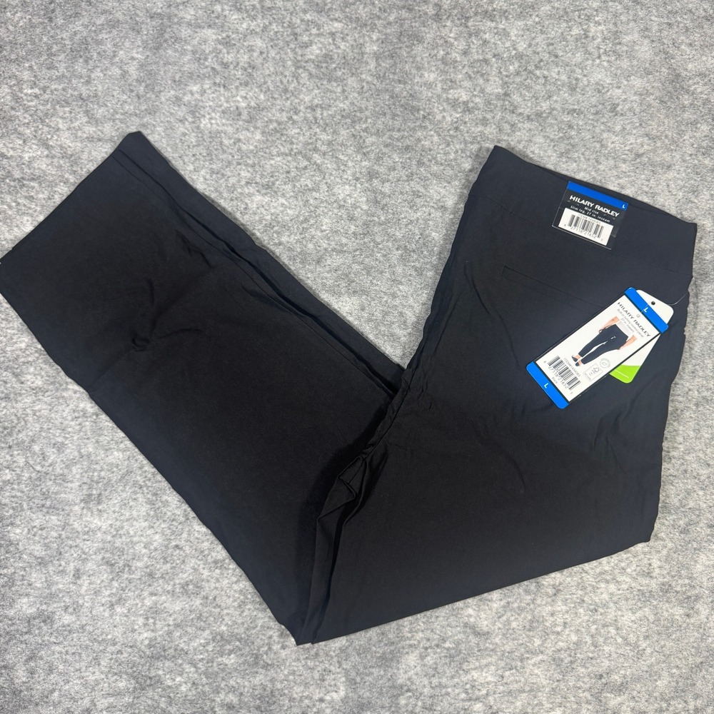 Hilary Radley Womens Black Mid Rise Slim Leg Pull On Dress Pants Size L 1494083